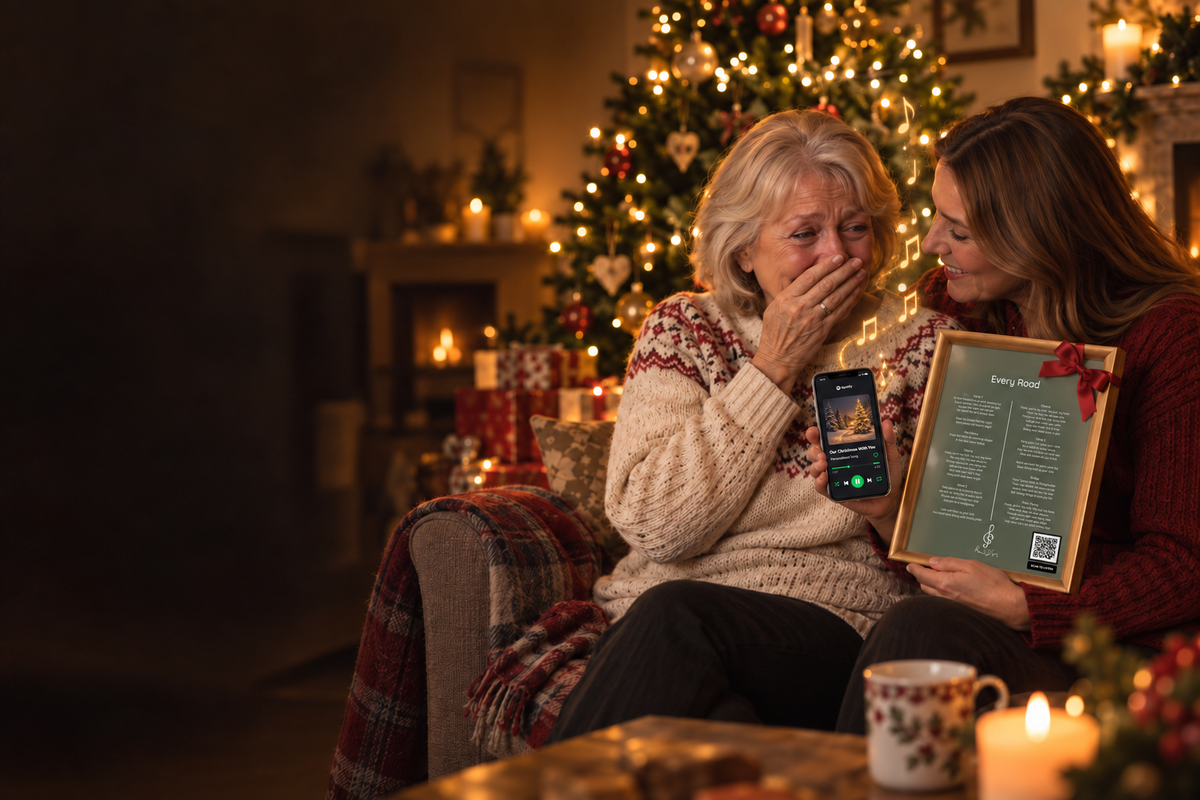 A mother moved to tears on Christmas morning as her daughter plays her personalised song on Spotify and gives her a framed lyric sheet